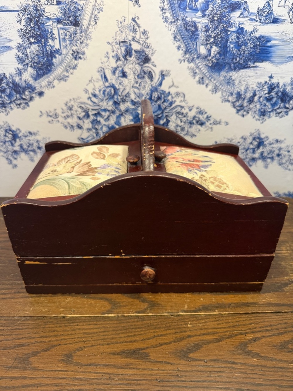 Wooden Decorative Sewing Caddy - Burgundy